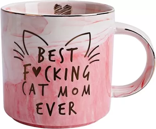 Cat Mom Gifts for Women - Crazy Cat Lady Coffee Mug Gift for Kitten Lover, Daughter, Sister, Aunt, Wife, Best Friends, BFF, Coworkers, Her - Best Mom Ever - Pink Marble Mug, Ceramic 11.5oz Cup