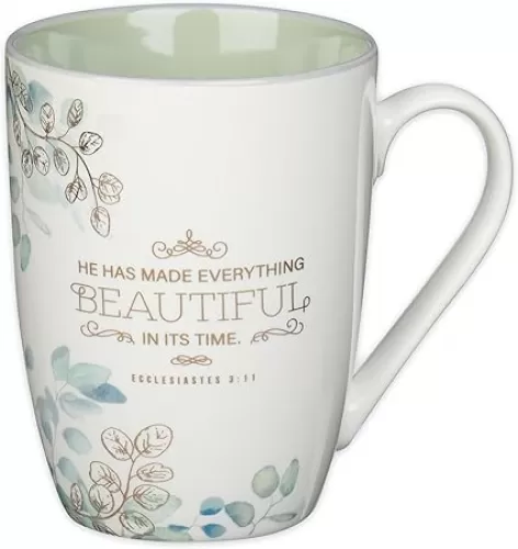 Christian Art Gifts Ceramic Encouraging Coffee and Tea Mug for Women: Made Everything Beautiful - Ecclesiastes 3:11 Inspiration Bible Verse for Hot and Cold Beverages, White and Sage Green, 12 oz.