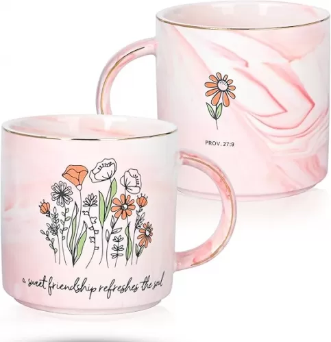 Christian Gifts for Women, Friendship Gifts for Women Friends, Floral Ceramic Mug for Best Friend, Inspirational Scripture Friends Coffee Mug 14 oz with Bible Verse:A Sweet Friendship Refreshes the Soul