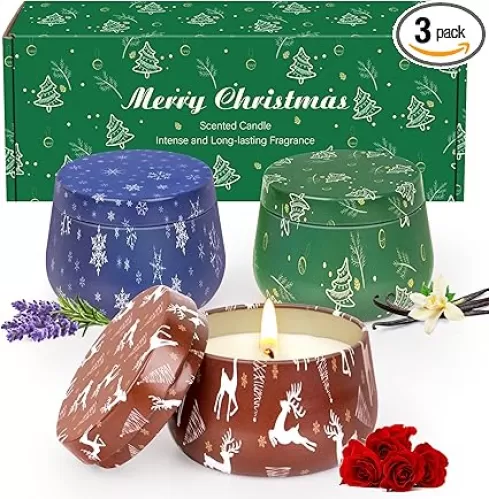 Christmas Candles Gifts for Women & Men - 3 Pack Scented Soy Candle Gift Set, 7.5oz, Holiday Home Scent