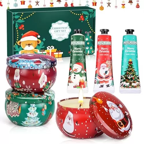 Christmas Gifts for Women, Scented Candles & Hand Cream Lotion Set, Birthday Gift Baskets for Women, Relaxing SPA Set, Personalized Stocking Stuffers for Mom Adults Coworkers Teacher Wife Nurse