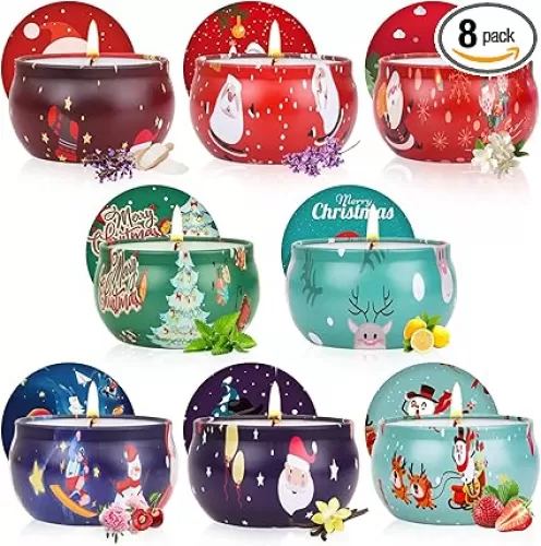 Christmas Gifts Set, 8 Pack Christmas Scented Candles Set, Bulk Stocking Stuffers for Coworkers Adults Women, Small Aromatherapy Candles Gift Baskets for Birthday Christmas Decoration Holiday Gift