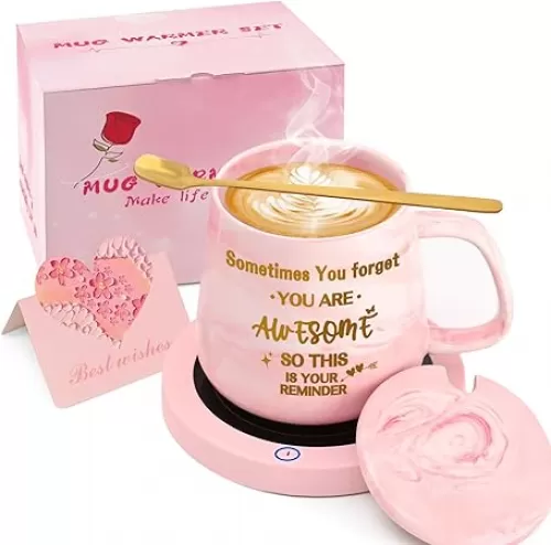 Coffee Mug Warmer & You are Awesome Mug Set, Coffee Gifts Set for Women Christmas, Coffee Warmer for Desk Auto Shut Off, Coffee Cup Warmer, Office Gifts for Women for Christmas
