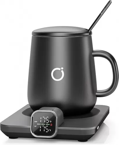 Coffee Mug Warmer Set, Temperature Control Smart Heated Mug for Desk, Electric Coffee Warmer with Auto Shut Off & Real-Time Temp Display, Gifts for Men Women, 15oz, Black