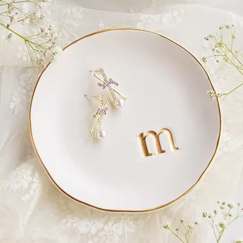 COLLECTIVE HOME - Ceramic Jewelry Tray, Decorative Trinket Dish for Rings Earrings Necklaces Bracelet Watch Keys, Birthday Mother
