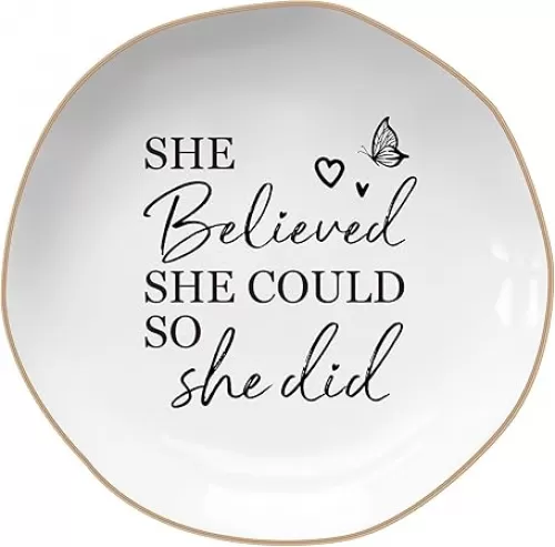 Congratulations Gifts for Women - Ceramic Jewelry Tray，Congratulations Gift，Graduation Gifts - Graduation Gifts for Her，She Believed She Could so She Did，Friendship Day Gift (Heptagon)