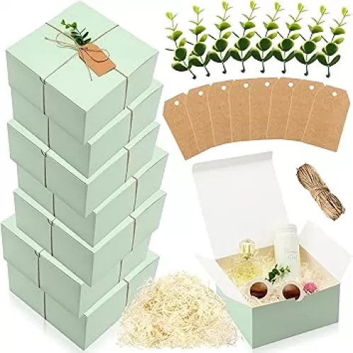 Crtiin 8 Pack Gift Boxes Set 8 x 8 x 4 Inch Green Paper Bridesmaid Proposal Gifts Box with Lids for Presents Wedding Bridal Shower Baby Shower Christmas Filler Birthday Gift Packging Party Favors