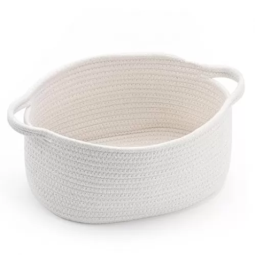 Cute Woven Storage Basket with Handle, Baskets for Gifts Empty, Gift Baskets for Birthday Baby Shower Raffle Burr Fundraiser, Decorative Organizer Box for Baby Toy Pet, 13" D x 8" W x 6" H