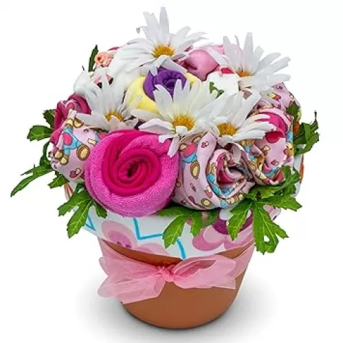 Deluxe Baby Blossom - Baby Girl Outfits | Newborn Baby Girl Gift Set | Baby Gift Basket for Expecting Moms | New Baby Gift Basket | Pink Baby Gift Set | Clothing Flower Bouquet | Nikki