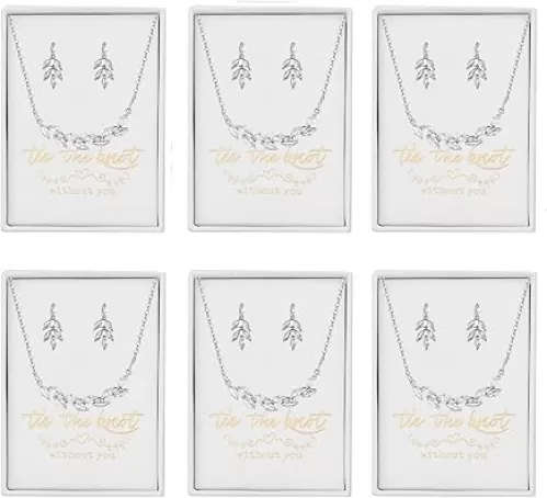 DHQH Bridesmaid Earrings Necklace Set Proposal Gifts Set for Women Leaf Pendant Necklace set of 4/6 Wedding Jewelry