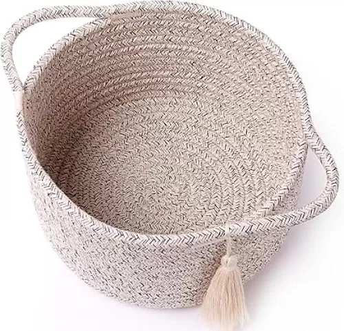 Empty Gift Basket – SweetMemo Mini Woven Rope Organizer Baskets for Gifting, Baby Shower, Desk, Makeup Brushes, Bathroom, Shelves – Small Decorative Storage Bin with Gift Bag & Ribbon – Warm Brown