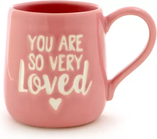 Enesco 6000501 Our Name Is Mud “You are Loved” Stoneware Engraved Coffee Mug, 16 oz, Pink