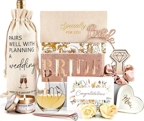 Engagement Gifts For Women- Bride To Be Newly Engaged Her, Bridal Shower Gifts, Fiancée Future Mrs Box Set, Wedding Basket, Party Idea 12 Piece Set