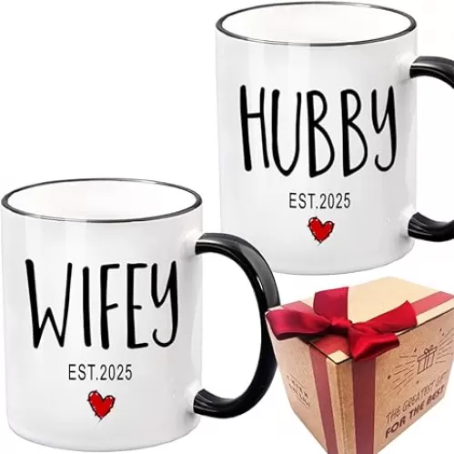 EST 2025 Husband Wife Wedding Coffee Mugs Set Gift for Couple, EST 2025 Engagement Wedding Mugs Set Gift for Husband Wife Mr Mrs, Wedding Anniversary Mug Gift for Bride Groom