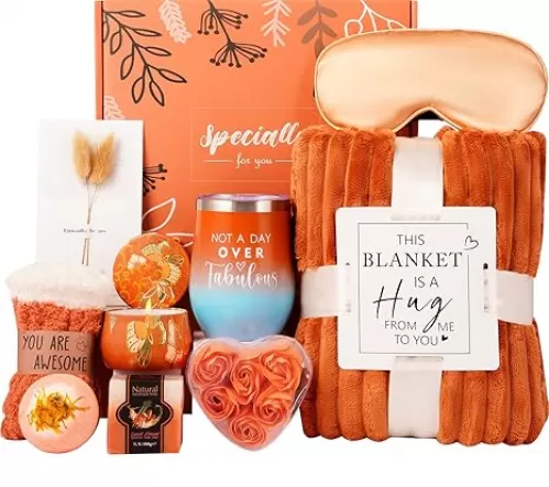 Fall Gifts Basket, Birthday Gifts for Women wit/Fall Candle, Fall Home Decor, Self Care Get Well Gifts w/Cozy Blanket, Anniversary, Valentines, Christmas Gifts for Mom, Her, Wife, Girlfriend, Fall Gifts Box