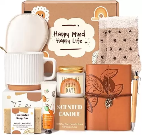 Gift Baskets for Women, 9pcs Unique Happy Birthday Gifts for Women, Thank You Basket Christmas Ideas Box w/ Coffee Mug Her Mom Friend Teacher Coworker, Best Employee Appreciation Gifts