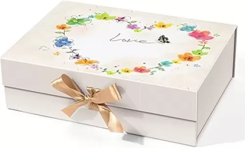 Gift Box with Lid for Presents，10.24x7.48x3.15”White Boxes for Gifts with Ribbon and Magnetic Closure，Wedding，Valentine's， Gift Packging