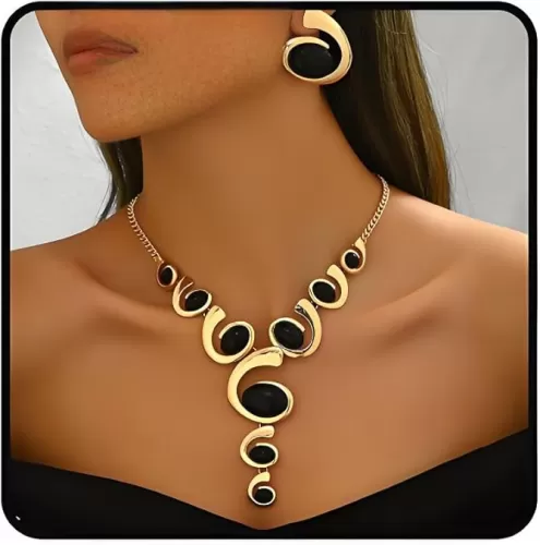 Gold Jewelry Set, Silver Black Boho Western Double Layered Chunky Vintage Pendant Necklace Stack Trendy Adjustable Non Tarnish Bracelet Cowgirl Dainty Hypoallergenic Earrings Jewelry Sets For Women