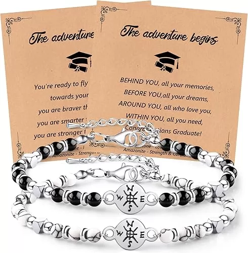 Graduation Gifts 2025 Compass Graduation Bracelets Set for Her Him, Graduation Gift for Middle School High School and College Students 5th 8th Grade Comes with 2 Inspirationa