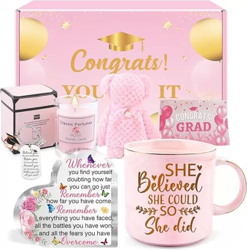 Graduation Gifts for Her 2025, Congratulations Gifts Basket for Women Girls, She Believed She Could So She Did Coffee Mug Grad Keychain Candle Bear Towel Acrylic Plaque High School College Graduates