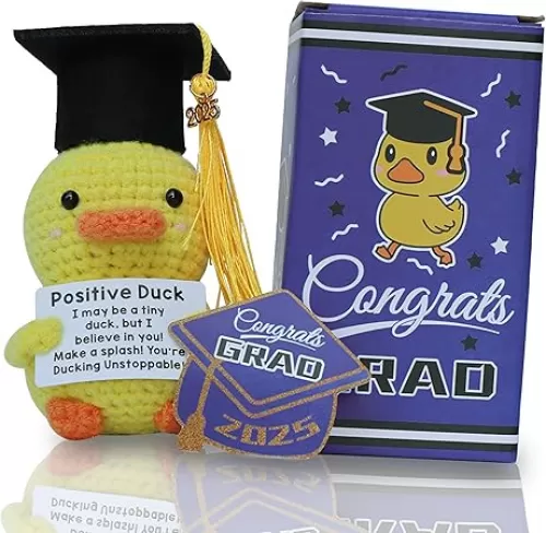 Graduation Gifts Set Class of 2025 Inspirational Positive Crochet Duck with Cap Greeting Card Handmade Emotional Support Funny for Her Him