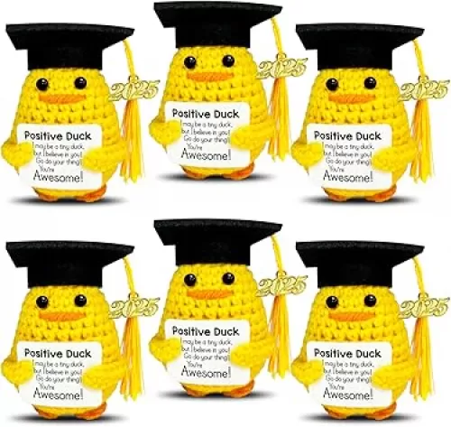 Graduation Gifts Set Class Of 2025，6 Pcs Positive Ducks With Grad Cap，Funny Gifts For High School College For Her Girls Him Boys，Handmade Inspiring Emotional Support Positive Crochet Animals (Duck)