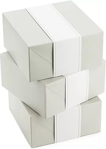 Hallmark 8" Medium Pearl White Gift Boxes with Wrap Bands (3 Boxes, 3 Wrap Bands) for Easter, Weddings, Bridal Parties, Valentine's Day, Graduations, Wrapped Treats and Cookies