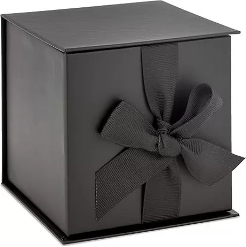 Hallmark Small Gift Box with Bow and Shredded Paper Fill (Black 4 inch Gift Box) for Weddings, Graduations, Birthdays, Father