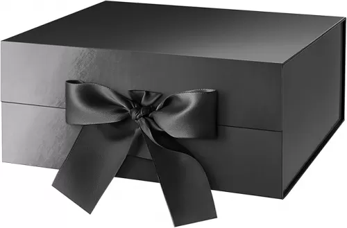 HAPPY POTATO Black Gift Box with Lid and Ribbon 9x6.5x3.8 Inches, Groomsman Proposal Boxes, Magnetic Gift Box for Presents (Glossy Black)