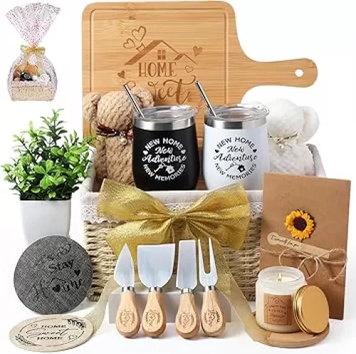 House Warming Gifts Basket 21 Pieces Housewarming Gift for New Apartment Closing Gifts for Buyers Couples Women Men New Homeowners Gift Ideas Set(Home, Beige)