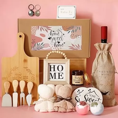 House Warming Gifts New Home, New Home Gift Basket, House Warming Gifts Basket, Housewarming Gifts for New House, Home Sweet Home Serving Board Scented Candle Towel for New Home Couple Women Men