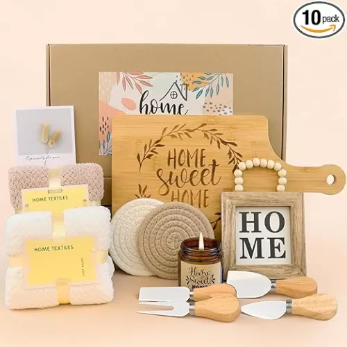 House Warming Gifts New Home, New Home Gift Ideas, House Warming Gifts Basket, Housewarming Gifts for New House, Home Sweet Home Bamboo Serving Board Scented Candle Towel for New Home Couple Women Men
