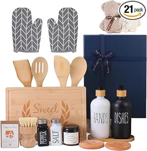 Housewarming Gifts New Home Basket，21-Piece Including Cutting Board, Handwashing Set, and Aromatherapy – Ideal for Housewarming Gift for Couples, New Home Families, and Closing Gifts for Home Buyers