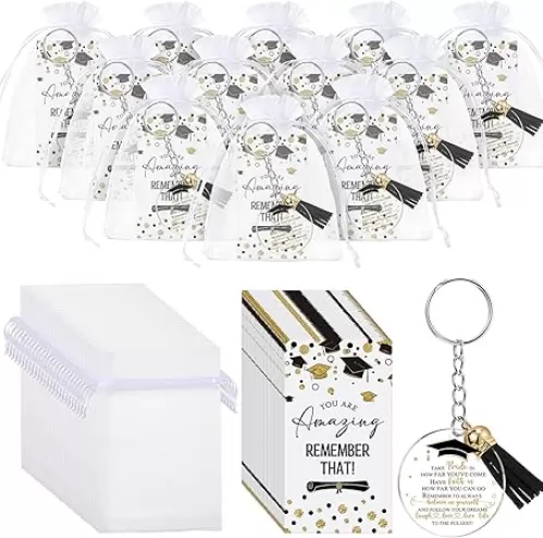Inbagi 50 Set Graduation Gifts Keychain Class of 2025 Graduation Tassel Keychain Inspirational Cards for Party Favors University College Middle High School Graduate Souvenir Masters Nurse