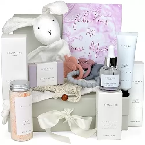 Jasmyn & Greene New Mom Gift Basket - 9 Luxury Baby Shower Gifts for Expecting Mommy To Be. Pregnant Moms Postpartum Kit Care Package. Newborn Baby Girl Gift Set with Pregnancy Spa Gifts for Women.