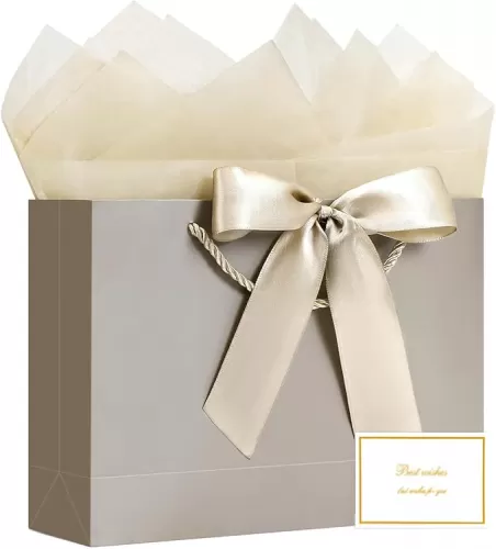 JMANNI Gift Bag, 1PCS Gift Bags Large with Ribbon and 1 Greeting Cards 2 Tissue Paper, Portable Paper Gift Bag with Handles, Birthday Gift Bags, Present Bags for Wedding Party Mothers Day