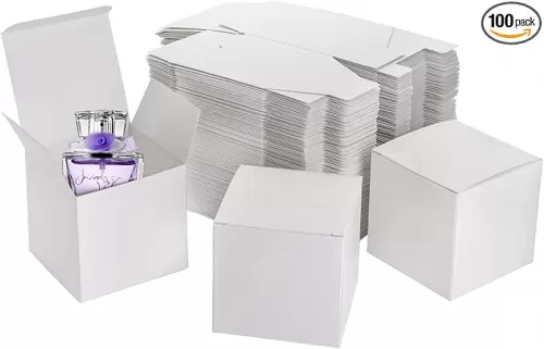 Jucoan 100 Pack White Paper Gift Boxes with Lids, 4 x 4 x 4 Inch Gift Wrapping Box Party Favor Box Goodies Treat Boxes Candy Boxes for Wedding, Graduation, Father's Day Bridesmaids Proposal, Birthday, Baby Shower