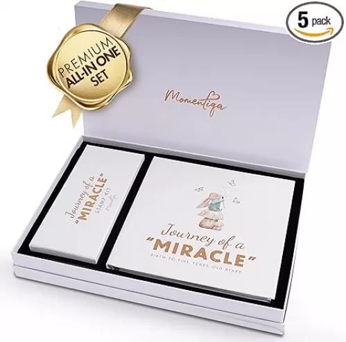 Keepsake Memory Book for Baby Boy or Girl First 5 Years, All-in-One Keepsake Box with Wax Seal Kit and Footprint Kit Included, Elegant Milestone Scrapbook Gift Set with Photo Album
