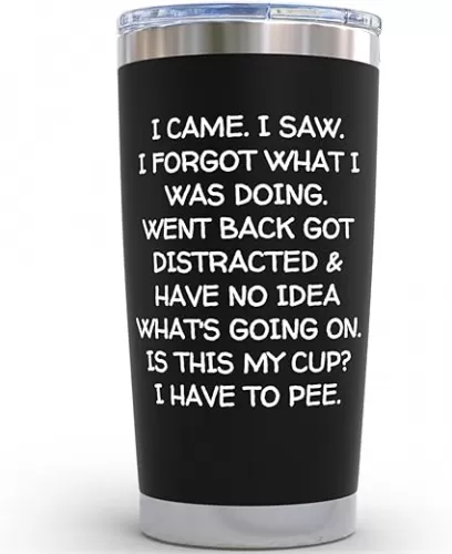 KLUBI Birthday Gifts for Women Men - I Came I Saw I Forgot Tumbler 20oz Black Gag Gifts Funny Adult Grandpa for Him Drinking Cups for Elderly Senior Citizen Tumbler I Came I Saw I Forgot Coffee Mug
