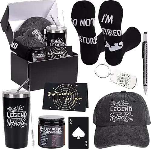 Kolewo4ever 9 Pcs Retirement Gift for Men 2025 Happy Retirement Gifts for Coworker, Teachers, Dad, Grandpa Best Retire Gifts Box with Insulated Tumbler Baseball Cap Socks