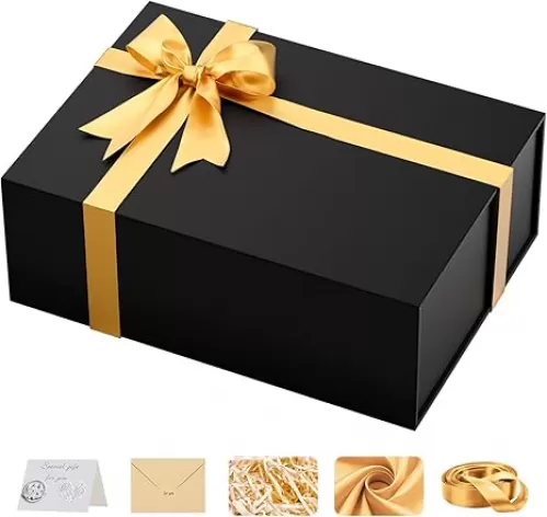 Large Black Gift Box with Lid: 13.5×10×5 Inches - Strong Magnetic Closure for Christmas Wedding Birthday Gifts – Perfect for Couples Friends Family