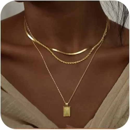 Layered Gold Silver Necklaces for Women, Stackable Stack 14K Real Gold Plated Silver Chain Necklace Diamond Circle CZ Layering Pendant Necklaces Trendy Gold Jewelry Set Gifts