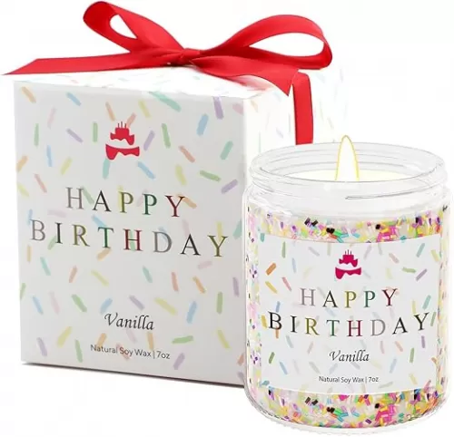 Lihome Happy Birthday Candle - Birthday Gifts for Women, Men, Mom, Dad, Sister, Teacher, Friends - Best Gifts for Her Ideas, Natural Soy Wax Vanilla Scented Candles