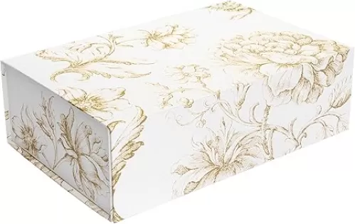 Luxury Keepsake Gift Box | Gold Floral Decorative Boxes with Magnetic Lids for Presents, Wedding Memory Box, and Bridal Gifts. 11.5" x 7.5" x 3.5"