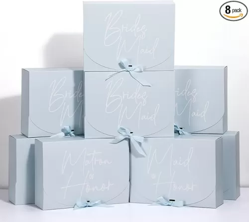 Marspark 8 Pack Bridesmaid Proposal Boxes with Lids 7.87 x 10.6 Inch Bridesmaid Proposal Gifts Cardboard Gift Box with Ribbon for Wedding Bridal Packaging Birthday Party Supplies(Blue Series Style)