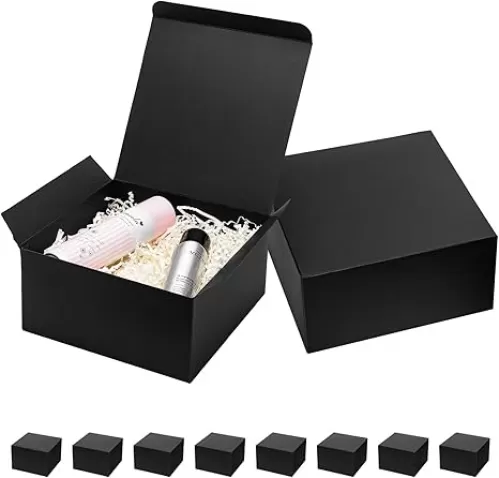 Mcfleet Black Gift Boxes with Lids 8x8x4 Inches 10 Pack Groomsmen Proposal Cardboard Craft Small Gift Box for Christmas, Wedding, Graduation, Holiday, Birthday Presents Packaging