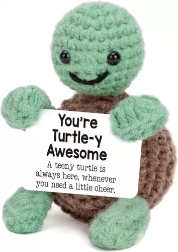 Mini Funny Turtle Crochet Gifts, Birthday Gifts for Women Men Presents, Back to School for Students, Inspirational Small Animals Cute Stuff Things, Handmade Emotional Positive Crochet Turtle Decor