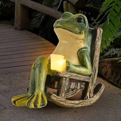 Miniature Frog Garden Statue Gifts Home Halloween Decorations Fairy Garden Accessories Outdoor Lights Solar Garden Frog Decor Art Housewarming Gift for Patio, Yard, Lawn Ornament, 3.89"x2.36"x3.93