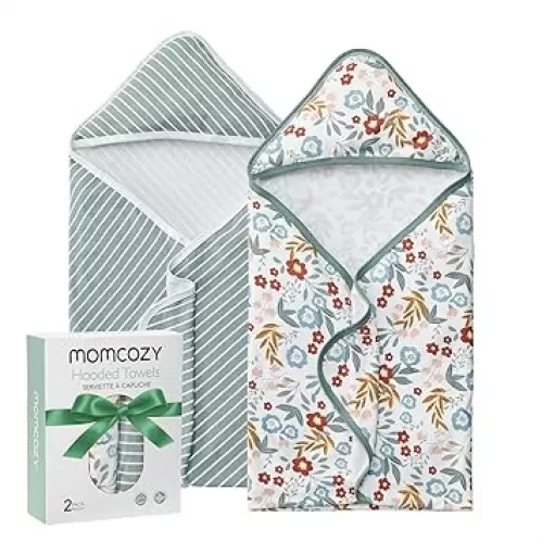Momcozy Baby Towel with Hooded-2 Pack Soft Bath Towel Set-Shower Gifts or Bath Essential for Infant, Newborn, Toddler (28 X 28 Inch, Petite Blossom)