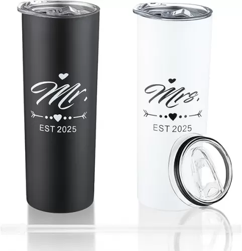 Mr and Mrs 2025 Tumbler Set, Engagement Wedding Gifts for Couples Wife Husband Bride To Be Newly Engaged 20oz Travel Tumbler Bachelorette Party Gifts